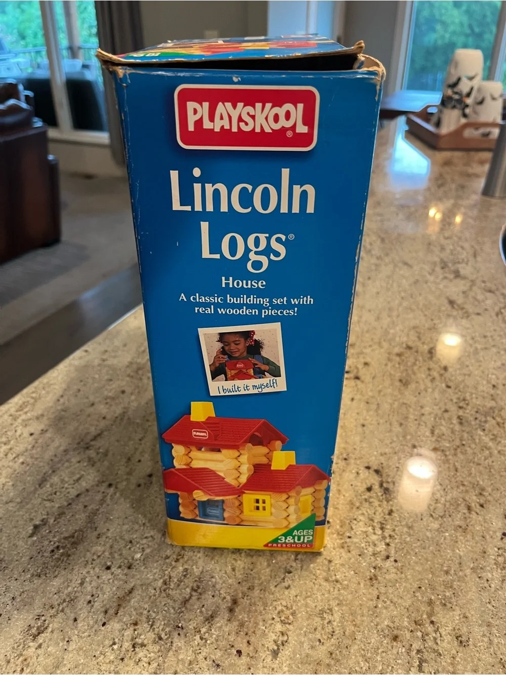 Retro 1990s Playskool Lincoln Logs House Set - Real Wooden Blocks & Original Box